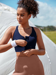 Sport-BH mit starkem Halt und Reißverschluss vorne mit Buchstabengrafik