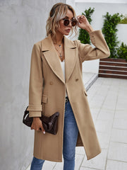 Double Button Lapel Collar Self Tie Overcoat