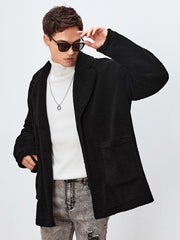 Men Drop Shoulder Dual Pocket Teddy Coat