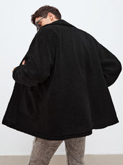 Men Drop Shoulder Dual Pocket Teddy Coat