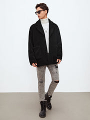 Men Drop Shoulder Dual Pocket Teddy Coat