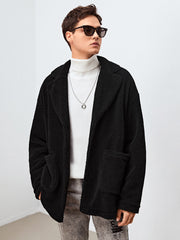Men Drop Shoulder Dual Pocket Teddy Coat