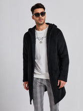 Men Open Front Hooded Flannel Coat