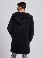 Men Open Front Hooded Flannel Coat