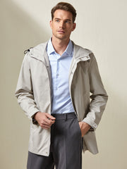 Men Drawstring Detail Zipper Front Coat