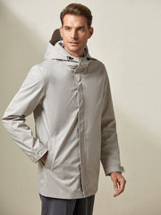Men Drawstring Detail Zipper Front Coat