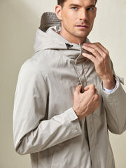 Men Drawstring Detail Zipper Front Coat