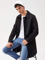 Men Button Front Longline Trench Coat