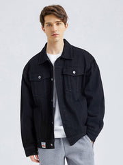 Men Patched Button Front Flap Pocket Jacket
