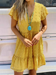 V-neck Pullover Chiffon Dress