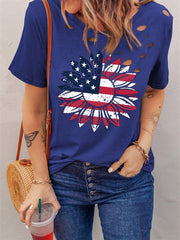 T-Shirt aus Baumwollmischung mit Sonnenblumendruck und Rundhalsausschnitt