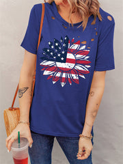 T-Shirt aus Baumwollmischung mit Sonnenblumendruck und Rundhalsausschnitt