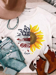 Sonnenblume Amerikanische Flagge T-shirt
