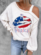 Flag Lipstick Off Shoulder Long Sleeve T-shirt