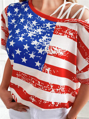 Trägerloses T-Shirt mit amerikanischer Flagge und Cutout