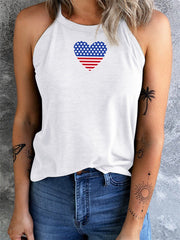 White Love Flag Print Crew Neck Vest
