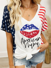 White American Star and Stripe V-neck T-shirt