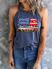 American Flag Leopard Print Crew Neck Vest