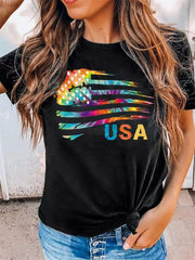 Kurzärmliges T-Shirt mit Batik-Grafikdruck und amerikanischer Flagge