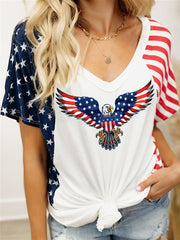 Camisetas patrióticas de manga corta con águilas y bandera estadounidense