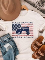 American Flag Monogram Print Crew Neck T-shirt