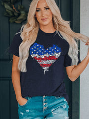 T-Shirt mit Leopardenmuster und amerikanischer Flagge und Herz-Print