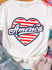 Camiseta de manga corta con estampado de corazón de EE. UU.