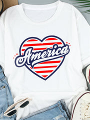 Camiseta de manga corta con estampado de corazón de EE. UU.