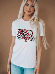 Glaube an die amerikanische Flagge Herz-Print T-Shirt