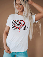 Glaube an die amerikanische Flagge Herz-Print T-Shirt