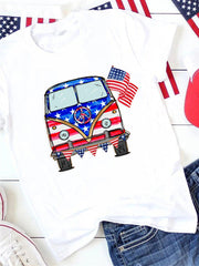 T-Shirt mit amerikanischer Flagge und Auto-Print, Rundhalsausschnitt