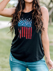 Chaleco de cuello redondo con estampado de bandera estadounidense