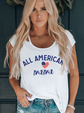 All-American Mom Herz-Print Hohl Kurzarm-T-Shirt