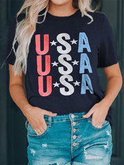 Schmales Rundhals-T-Shirt mit amerikanischem Sternendruck
