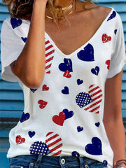 Camiseta holgada con cuello en V y estampado "Love America" en blanco