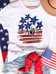 White Star and Stripe Crew Neck T-shirt