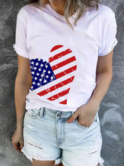 White Love American Flag Print Crew Neck Sweatshirt