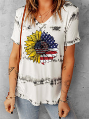 Sonnenblumen Amerikanische Flagge Kurzärmeliges T-Shirt