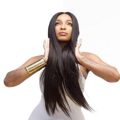Women's long straight hair black mid-point wigs
