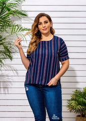 Blusa elegante de manga corta a rayas