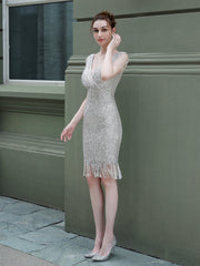 Vestido de noche largo con cola de pez y lentejuelas