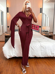 V-Neck Jumpsuit Cropped Pants