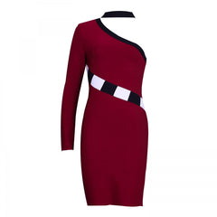 Vestido midi de vendaje con un hombro, manga larga y aberturas HI906