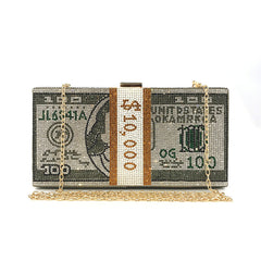 Lady Hand Holding Hot Rhinestone Dollar Clutch Bag Bag2110