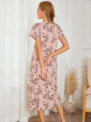 Short-sleeve Pleated Print Nightdress