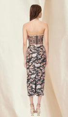 Strapless Jacquard Midi Dress