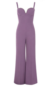 Jumpsuit mit V-Ausschnitt und Rautenmuster in Lila