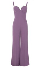 Jumpsuit mit V-Ausschnitt und Rautenmuster in Lila