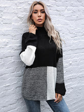 Color Blocking Turtleneck Knit Sweater