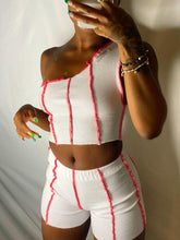 Chaleco de un solo hombro con costuras de color en contraste, moda de dos piezas